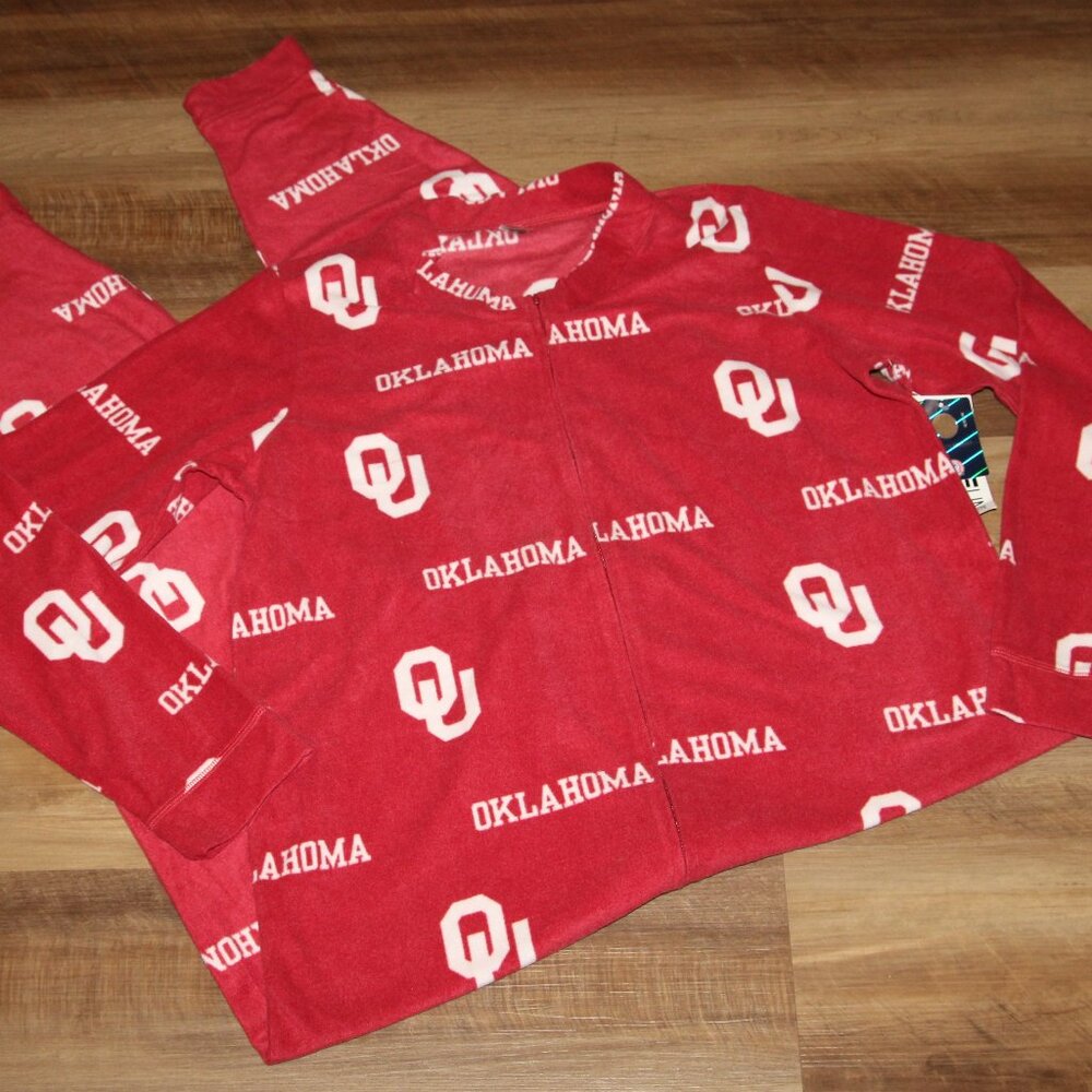 NWT! Red & White SIZE SM/MED OU Sooners Zip Front Fleece Onsie PJ Loungewear